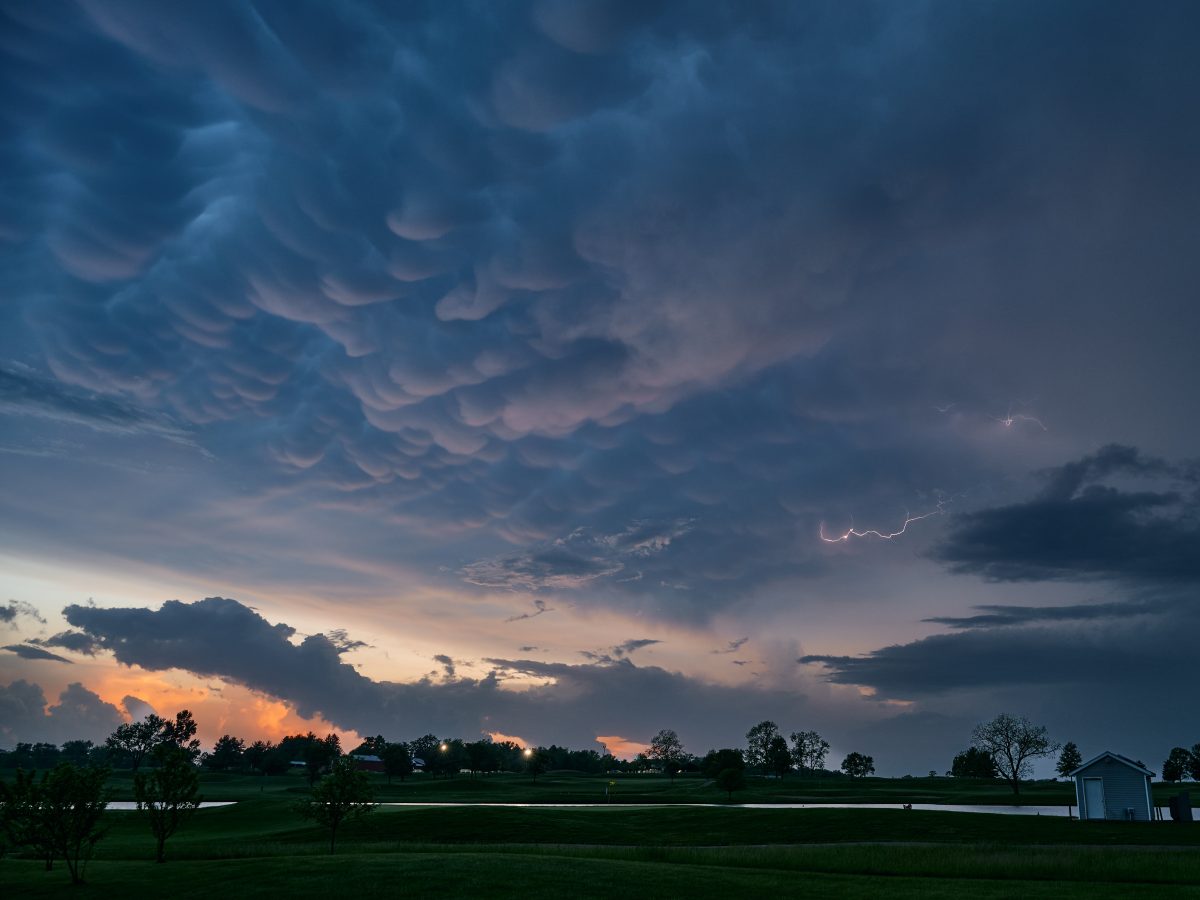 Mammatus clouds and lightning ahead of a severe storm