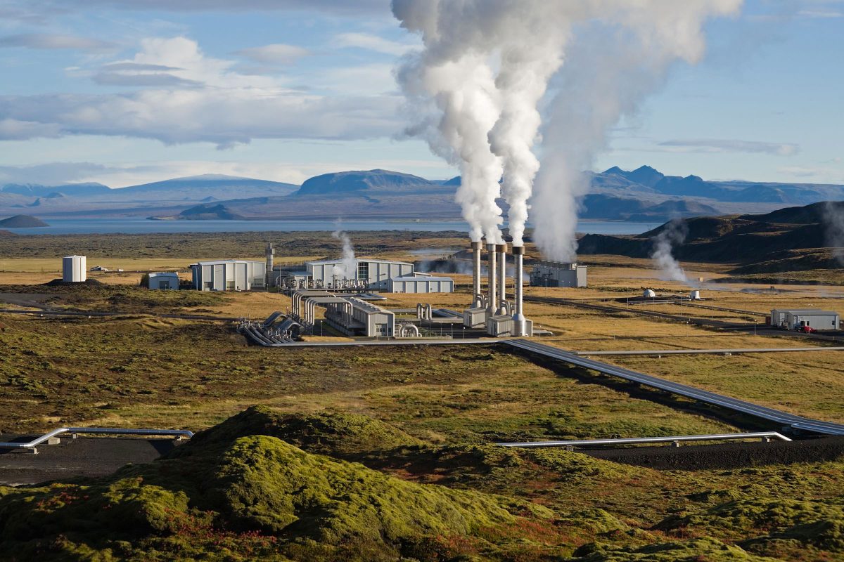Nesjavellir geothermal power plant in Iceland generating steam and electricity