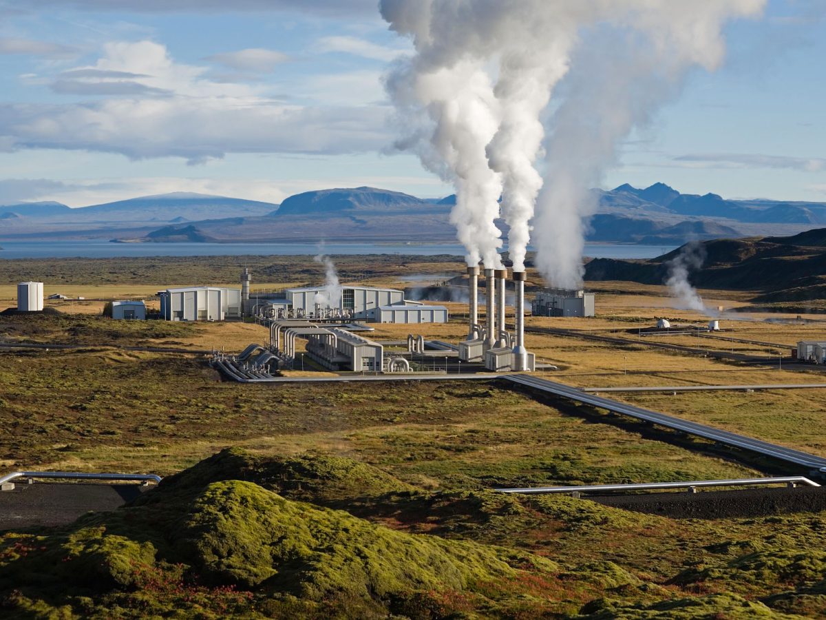 Nesjavellir geothermal power plant in Iceland generating steam and electricity