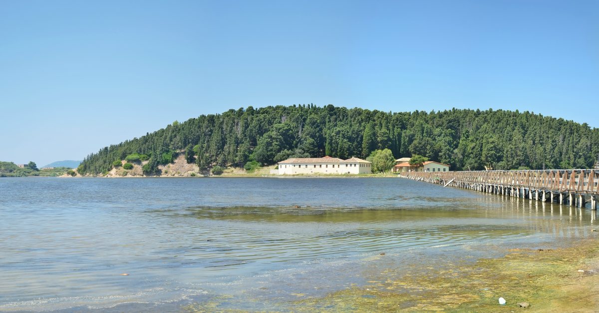Zvernec Monastery on an islet in the Narta Lagoon, Albania — the wetland area threatened by the Kushner-backed resort development