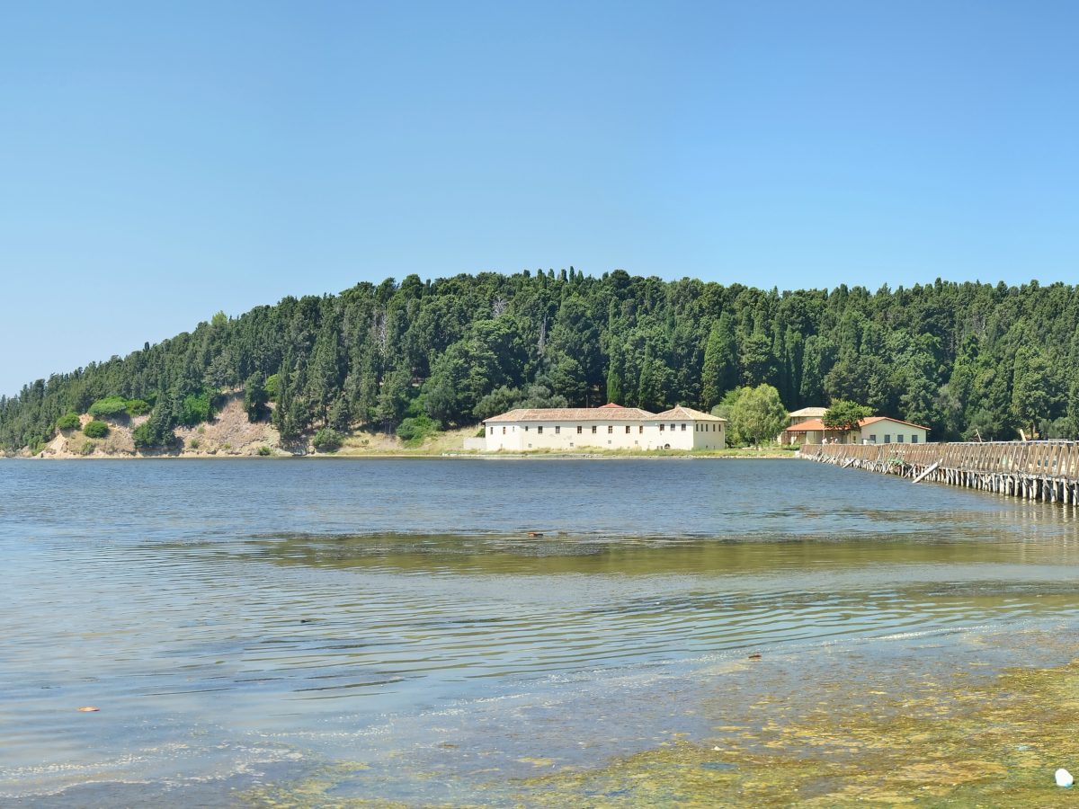 Zvernec Monastery on an islet in the Narta Lagoon, Albania — the wetland area threatened by the Kushner-backed resort development