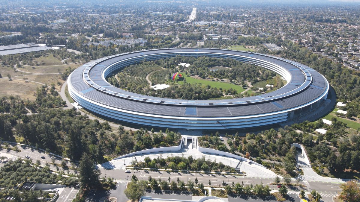 Aerial view of Apple Park campus in Cupertino, California, 2022