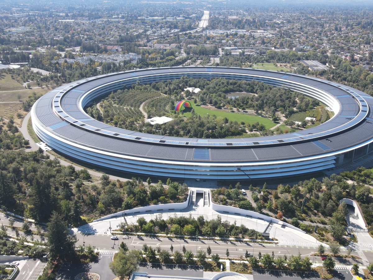 Aerial view of Apple Park campus in Cupertino, California, 2022