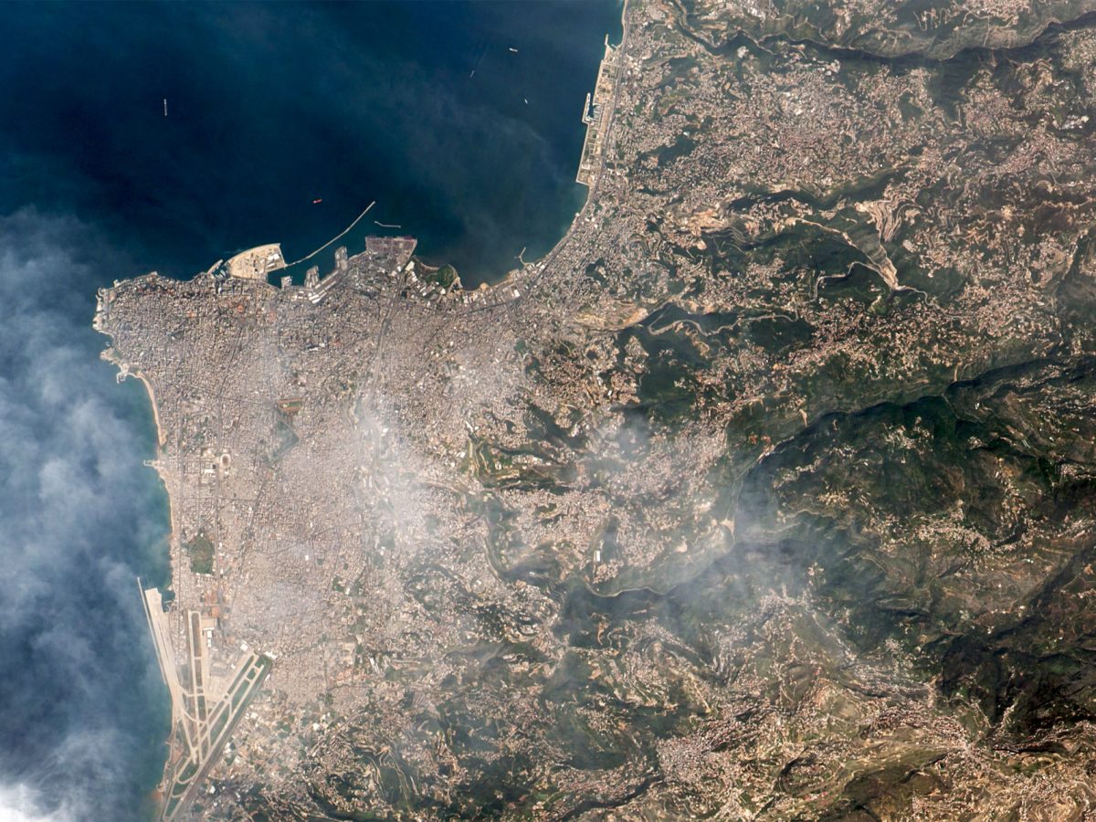 Satellite view of Beirut, Lebanon — site of the unresolved Israel-Hezbollah conflict and stalled ceasefire