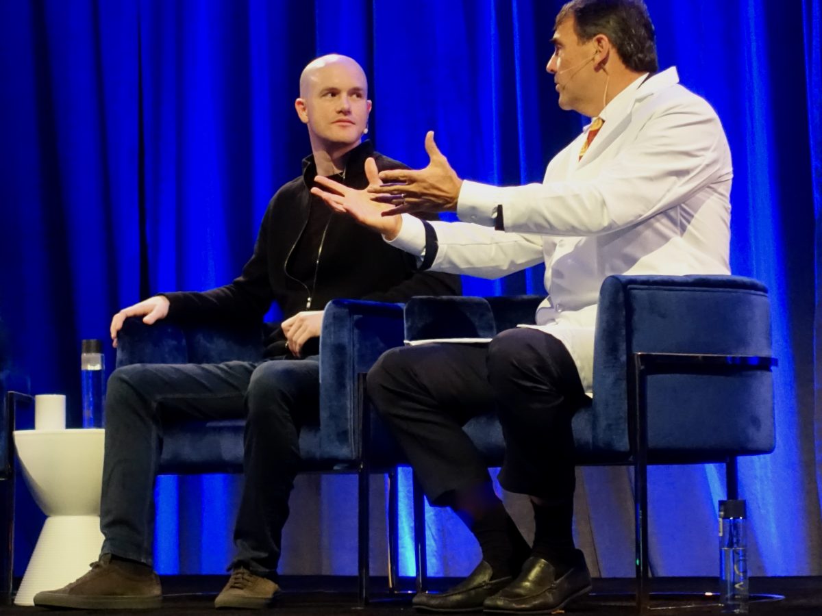 Coinbase CEO Brian Armstrong celebrates the company's IPO in April 2021, as Coinbase later expanded into pre-IPO derivatives markets