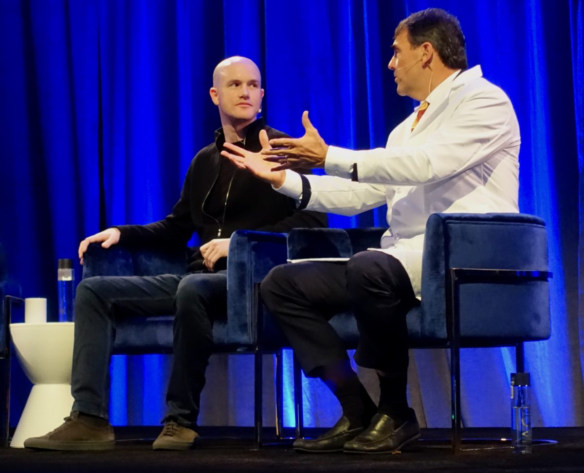 Coinbase CEO Brian Armstrong celebrates the company's IPO in April 2021, as Coinbase later expanded into pre-IPO derivatives markets