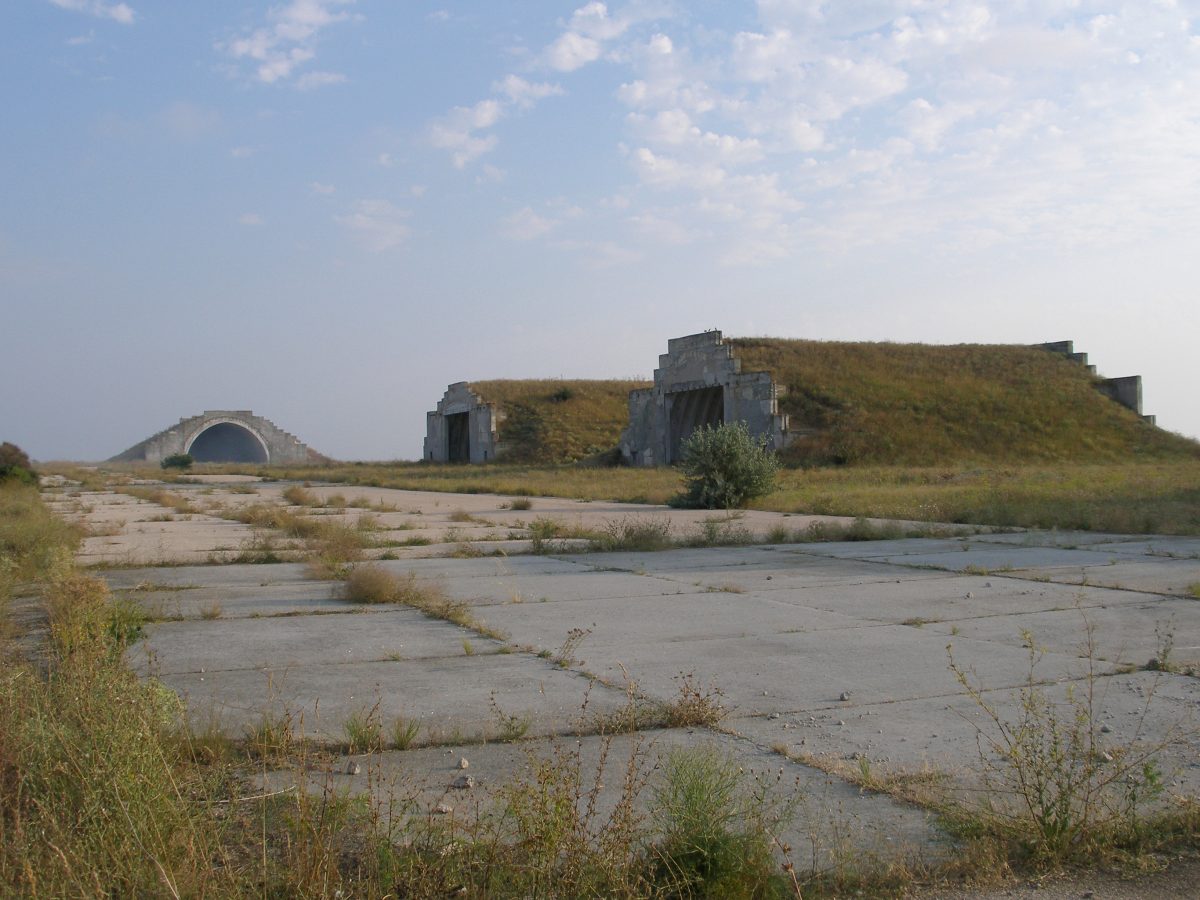 Military airfield hangars at Donuzlav Naval Base, Crimea
