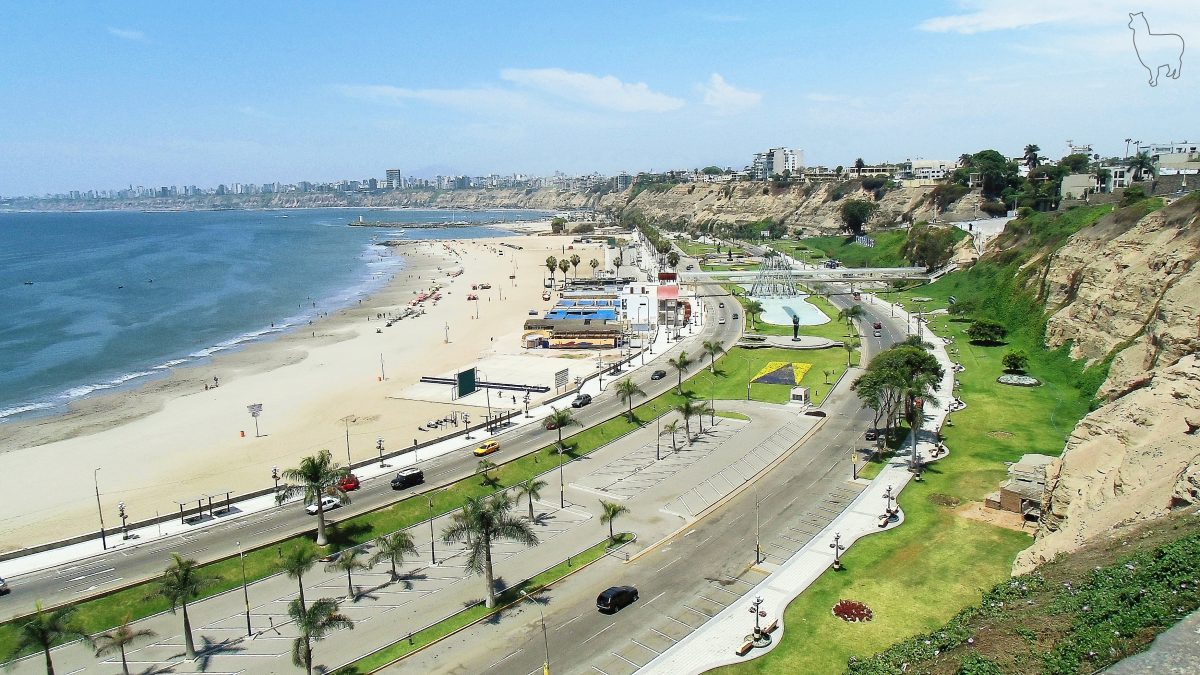 Panoramic view of Chorrillos district and Lima coastline, Peru