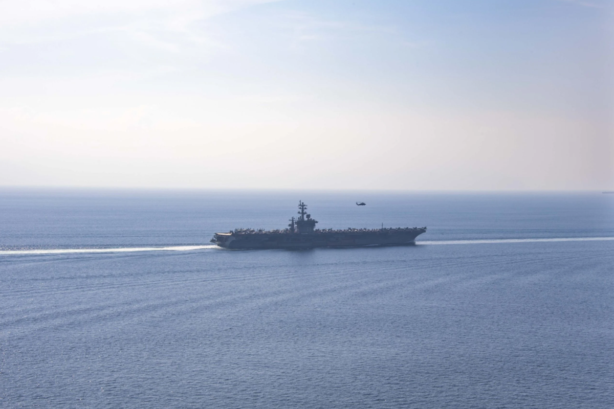 USS Dwight D. Eisenhower aircraft carrier transiting the Strait of Hormuz in November 2023