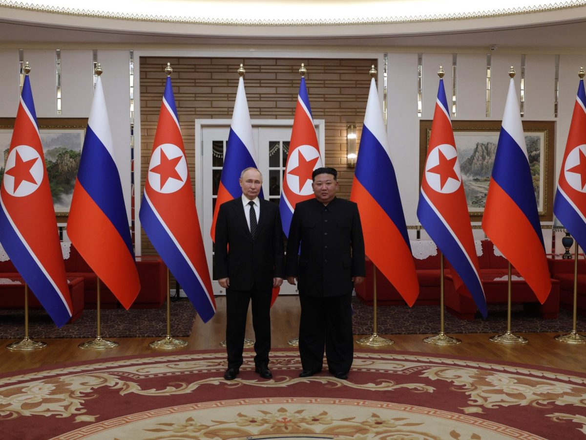 Kim Jong-un and Vladimir Putin at a bilateral meeting in 2024