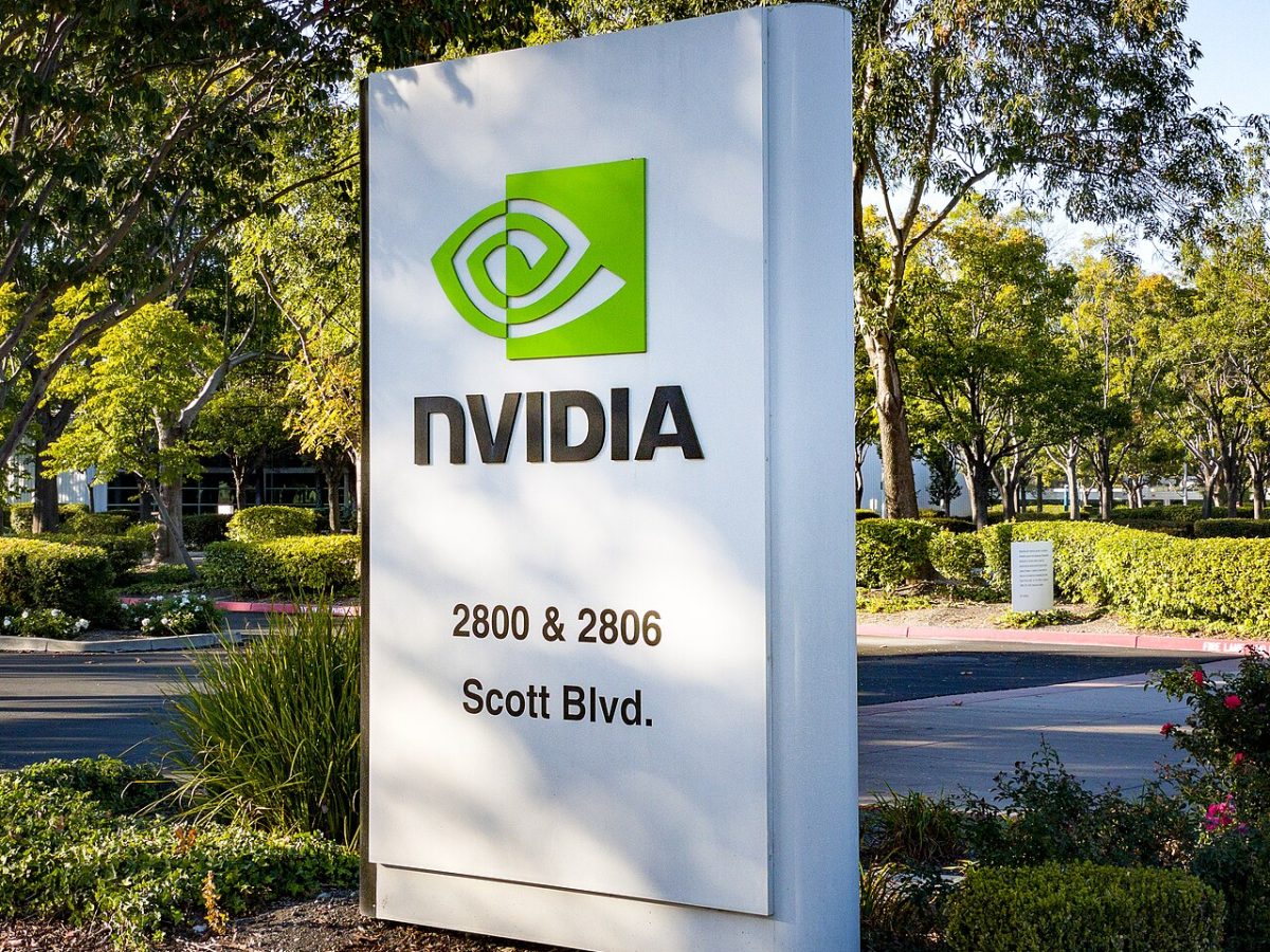 Nvidia corporate sign outside headquarters campus in Santa Clara California