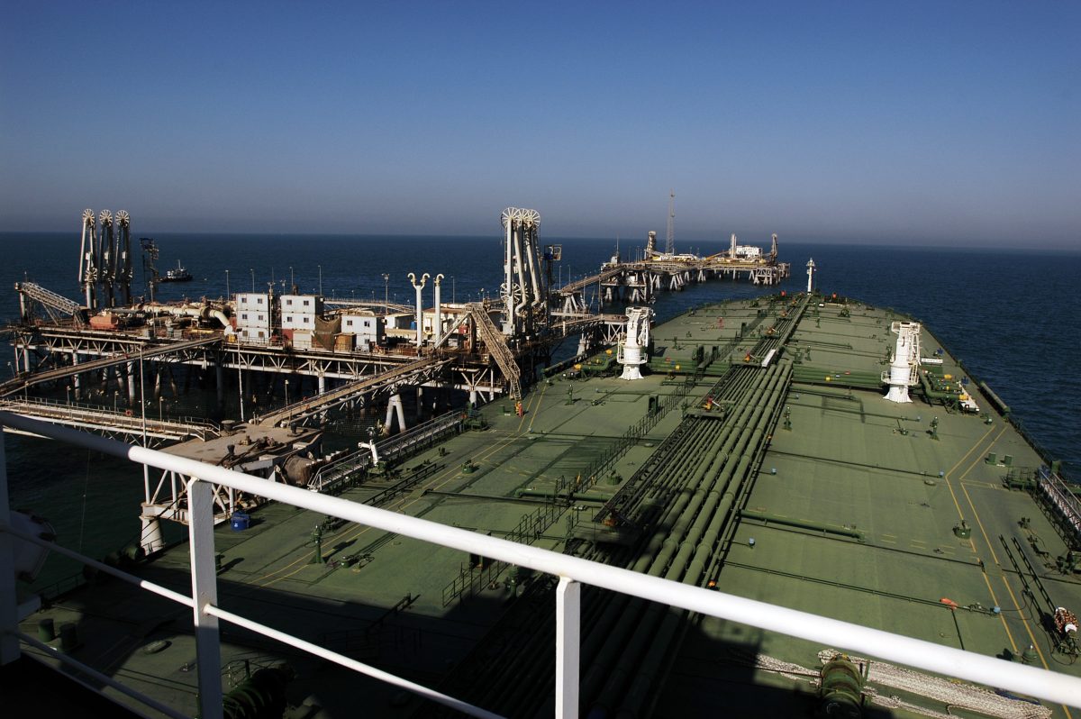 US Navy photograph of an oil tanker loading crude at the Al Basrah Oil Terminal in the Persian Gulf