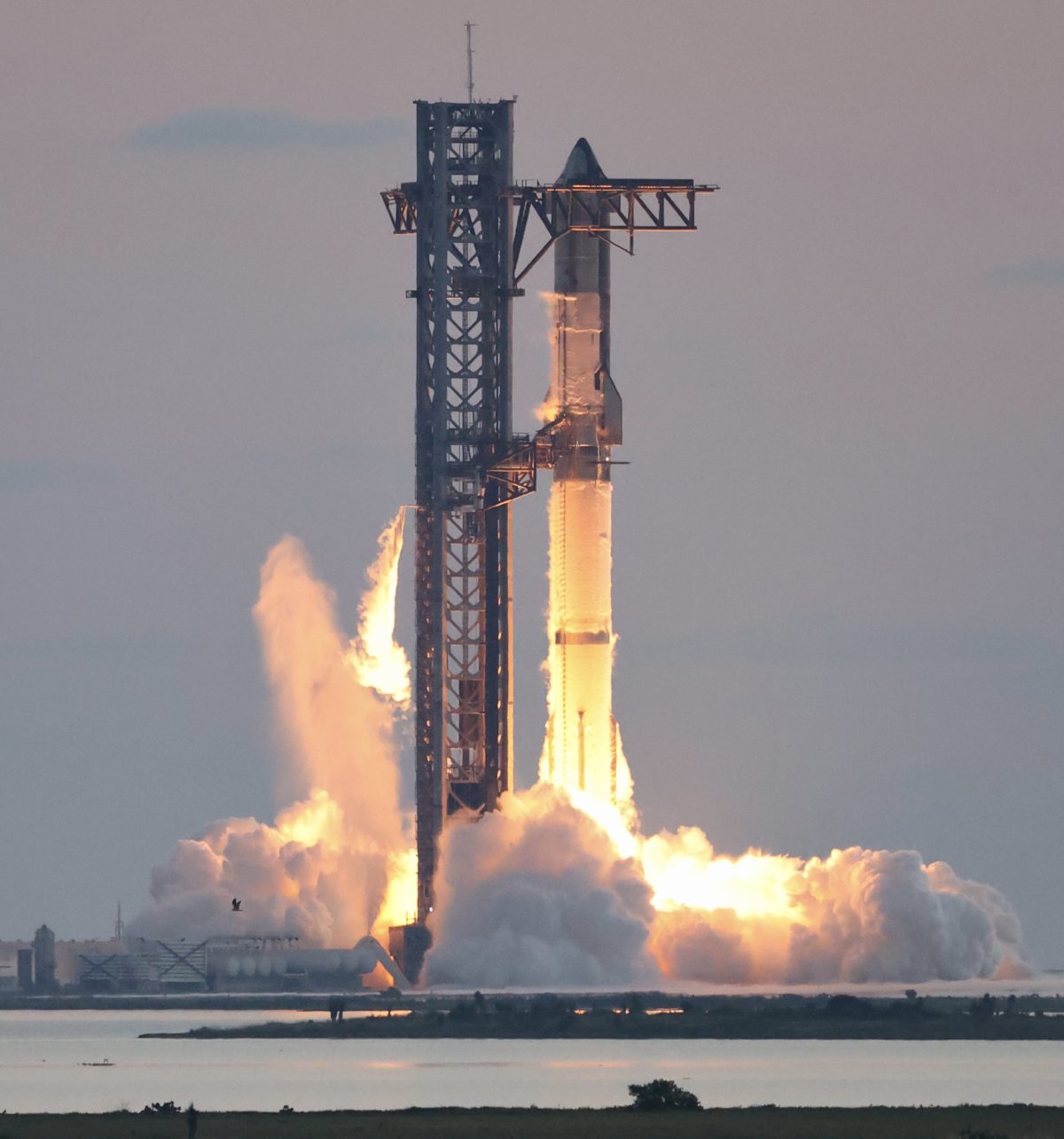 SpaceX Starship rocket ignition during integrated flight test IFT-5