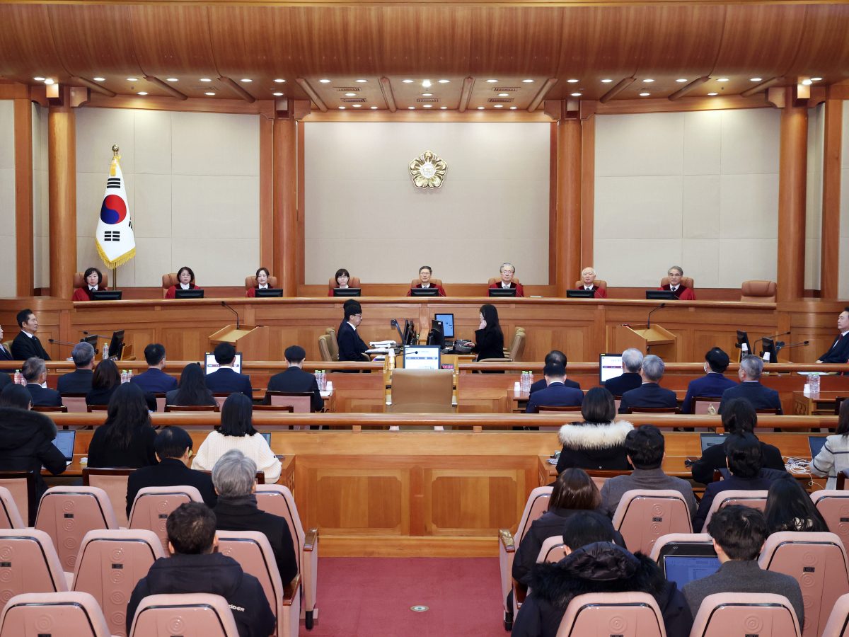 Former South Korean President Yoon Suk Yeol at his impeachment trial at the Constitutional Court