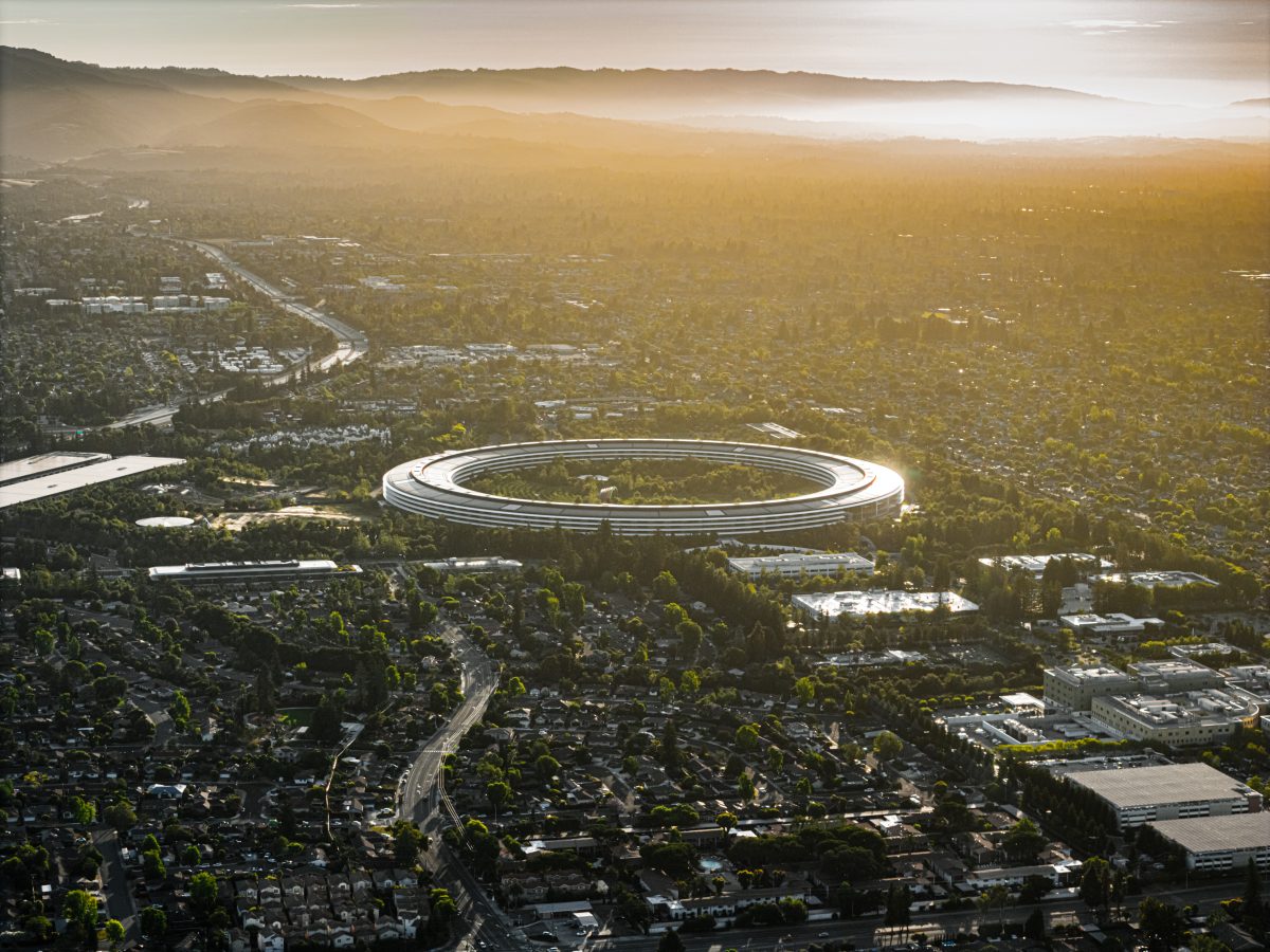 Aerial view of Apple Park headquarters in Cupertino, California