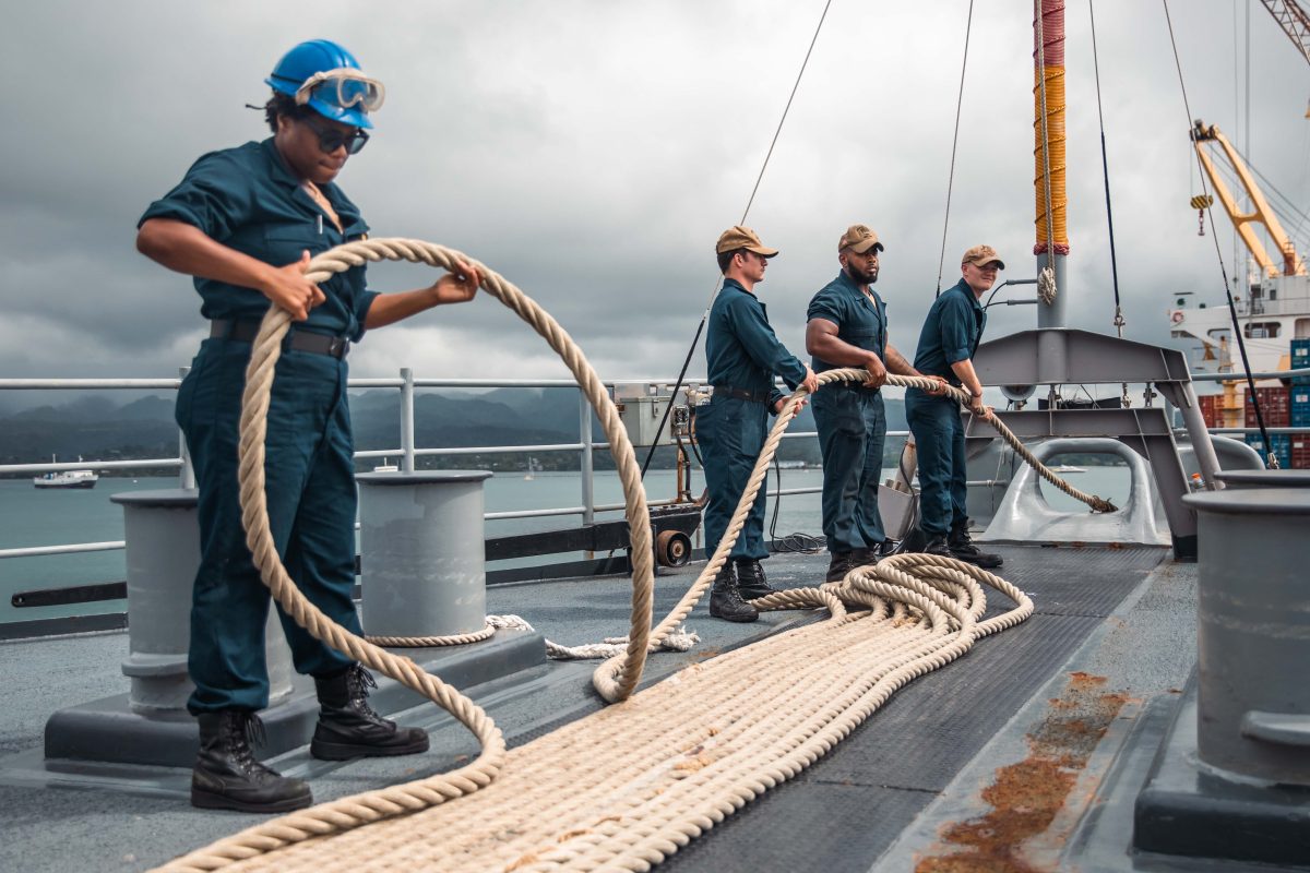 USS Pearl Harbor dock landing ship arrives in Suva, Fiji harbor during Pacific Partnership 2023