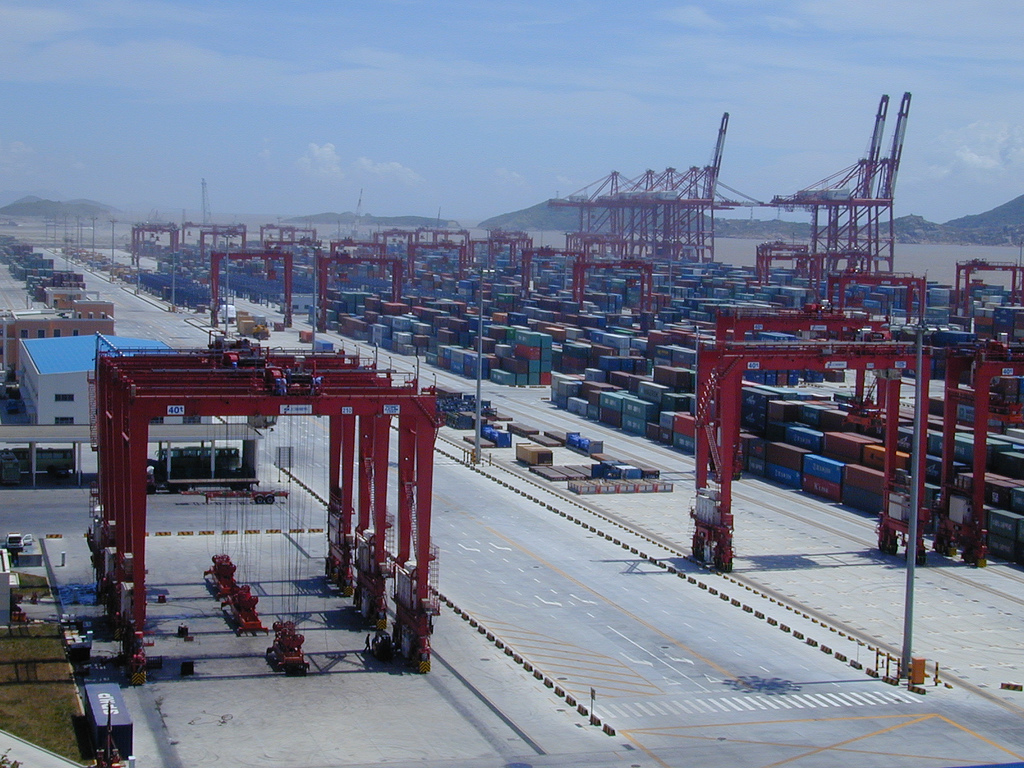 Port of Shanghai, Yangshan Deep-water Harbour Zone, with container ships
