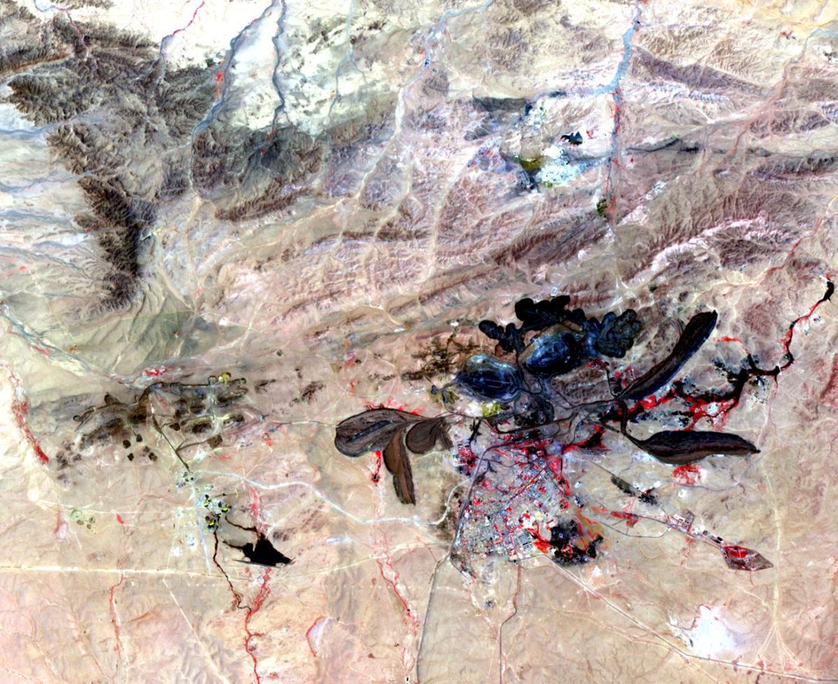 Aerial view of the Baiyun Ebo rare earth and iron ore mine in Inner Mongolia, China