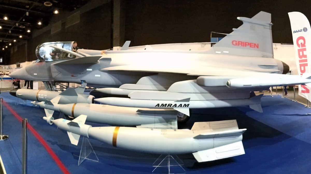 A JAS-39E Gripen multirole fighter aircraft photographed in side view