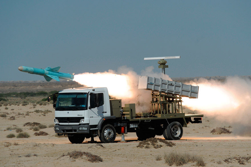 Iranian missile launched from a truck-mounted launcher