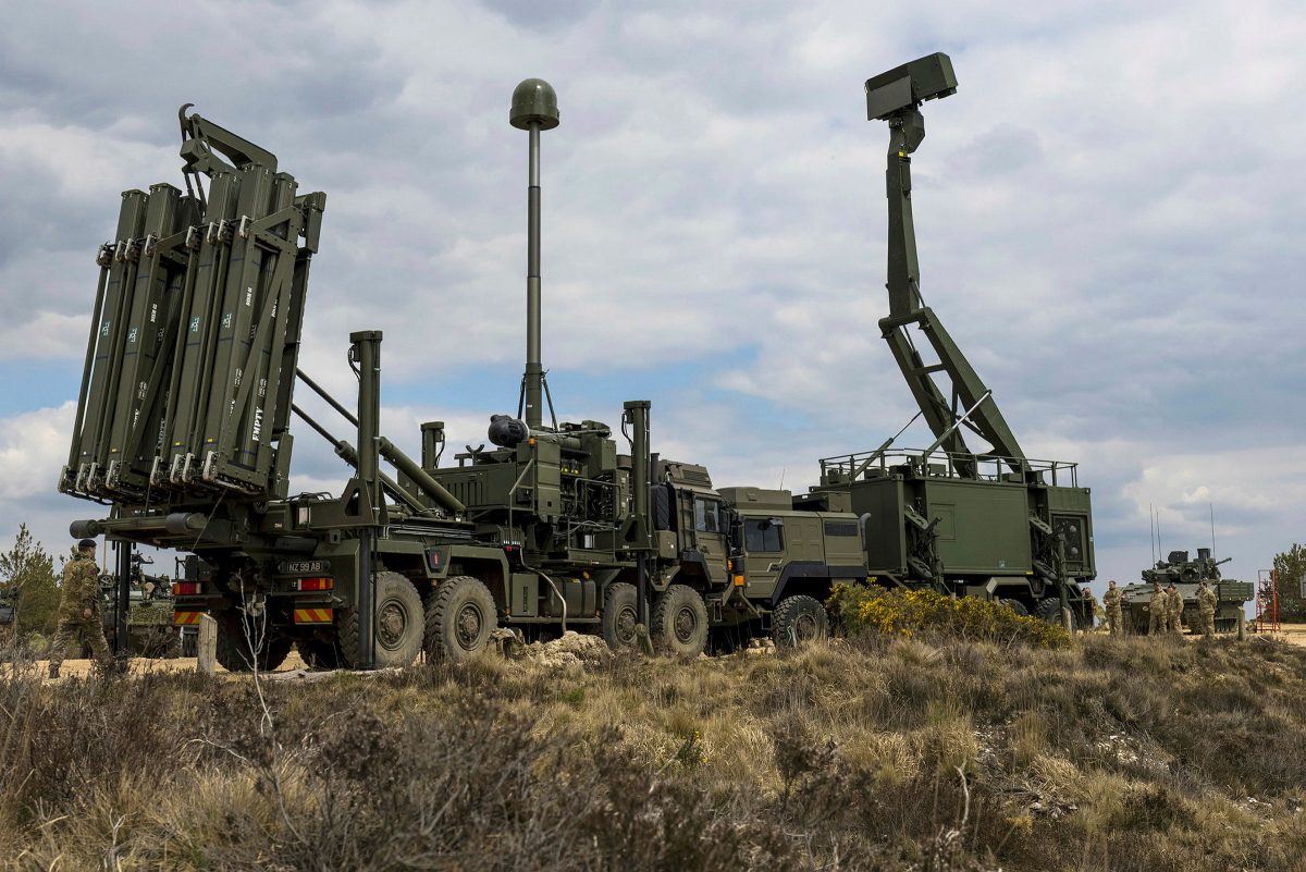 A Sky Sabre ground-based missile launcher system deployed by the British Army