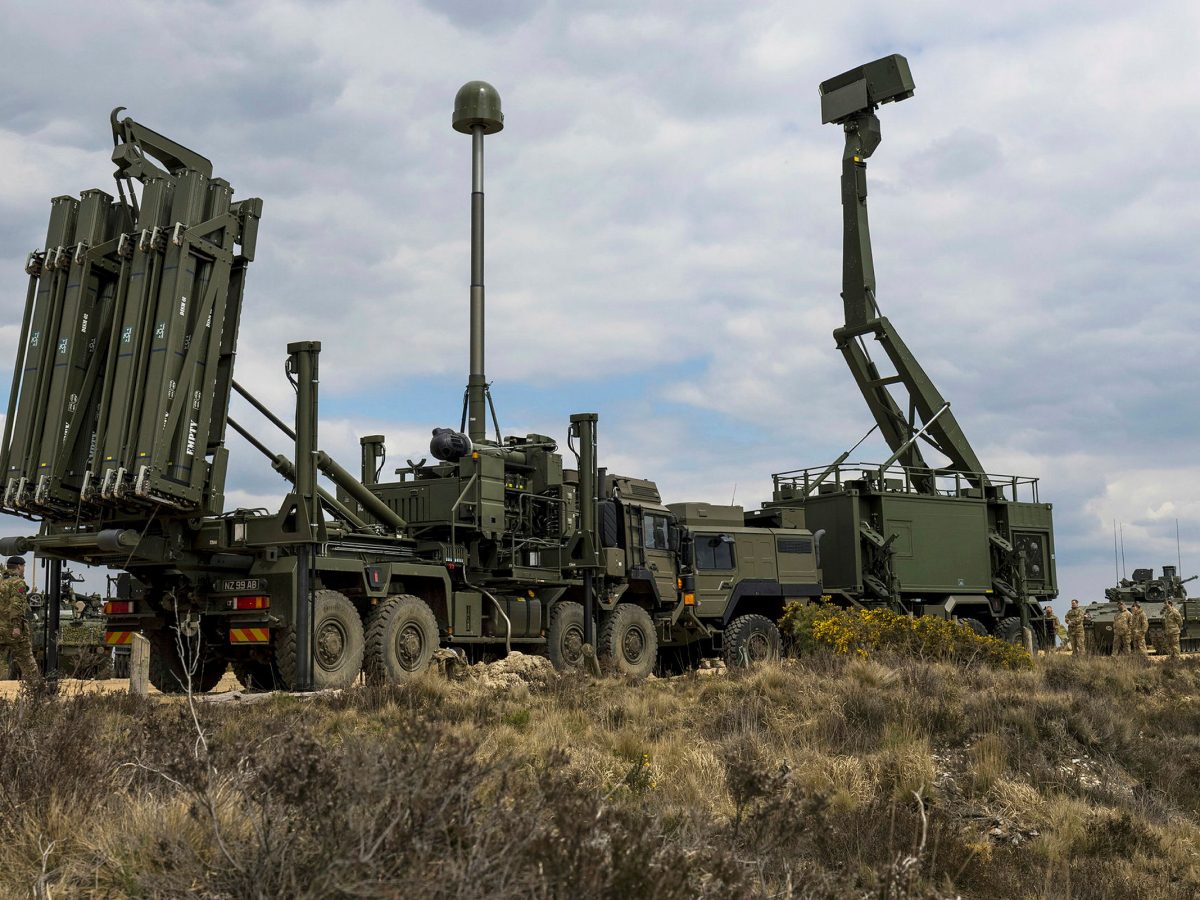 A Sky Sabre ground-based missile launcher system deployed by the British Army