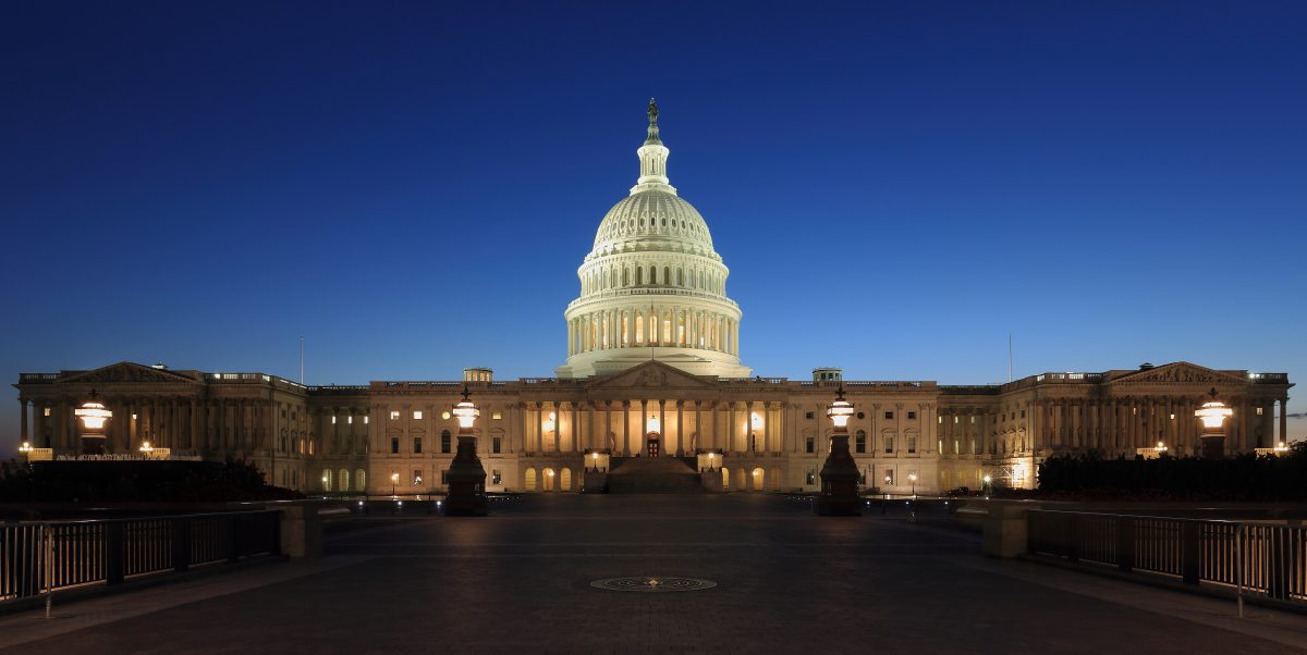 United States Capitol building at dusk, seat of the US Senate