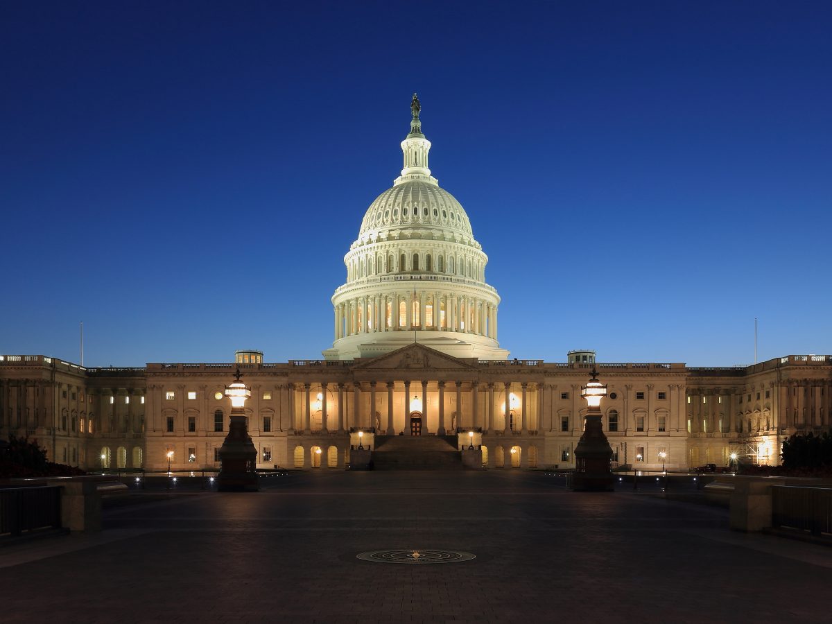 United States Capitol building at dusk, seat of the US Senate