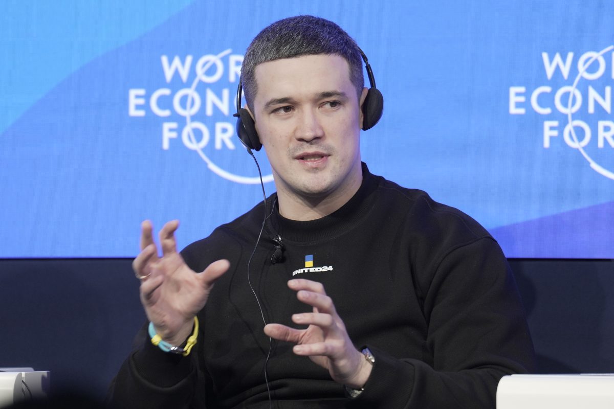 Mykhailo Fedorov speaking at the World Economic Forum in 2023