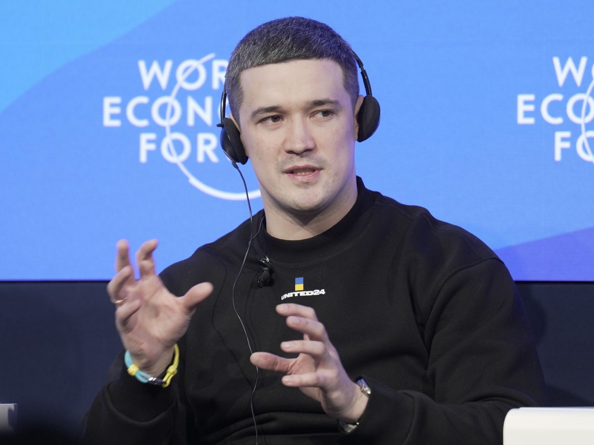 Mykhailo Fedorov speaking at the World Economic Forum in 2023