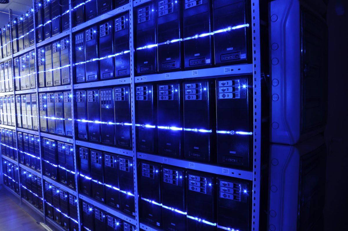 Server racks inside a commercial data center