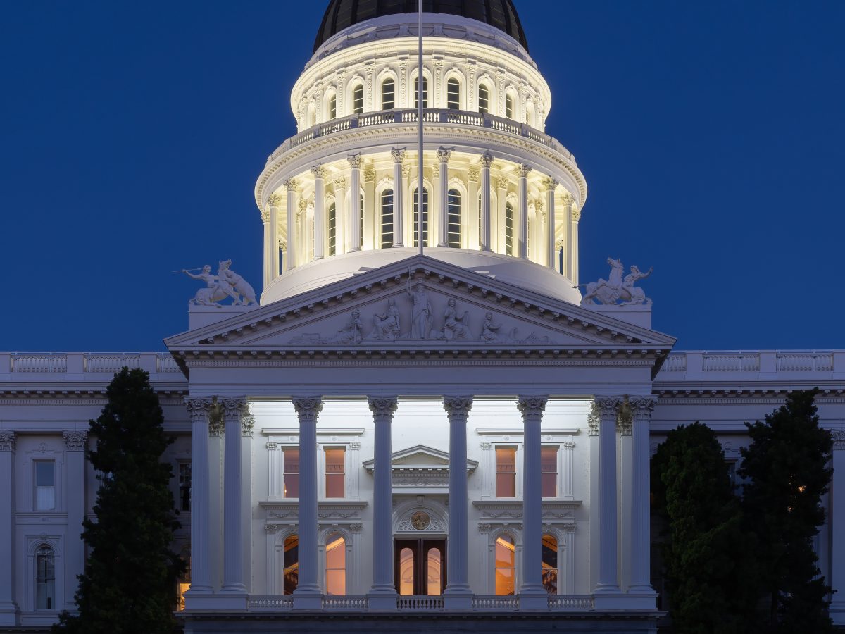 California State Capitol building at blue hour in Sacramento