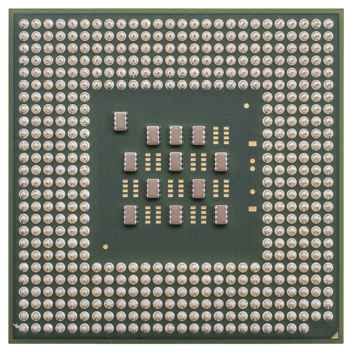Multiple CPU processors and computer chips arranged together