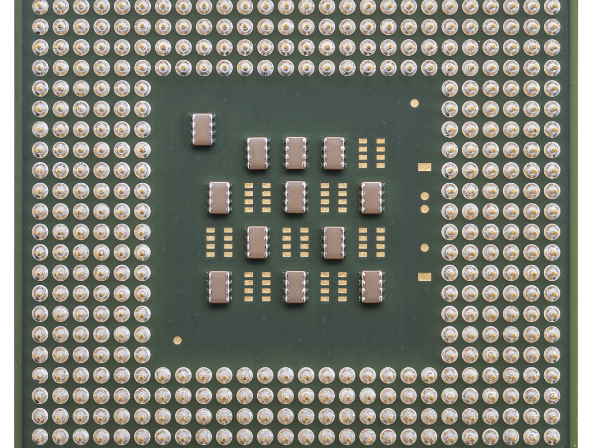Multiple CPU processors and computer chips arranged together