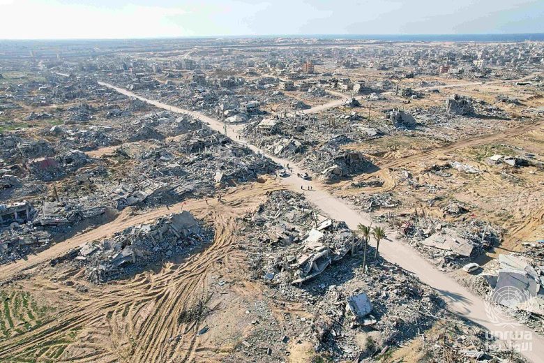 Aerial view of destruction in Rafah, Gaza Strip, after Israeli forces withdrawal as ceasefire took hold