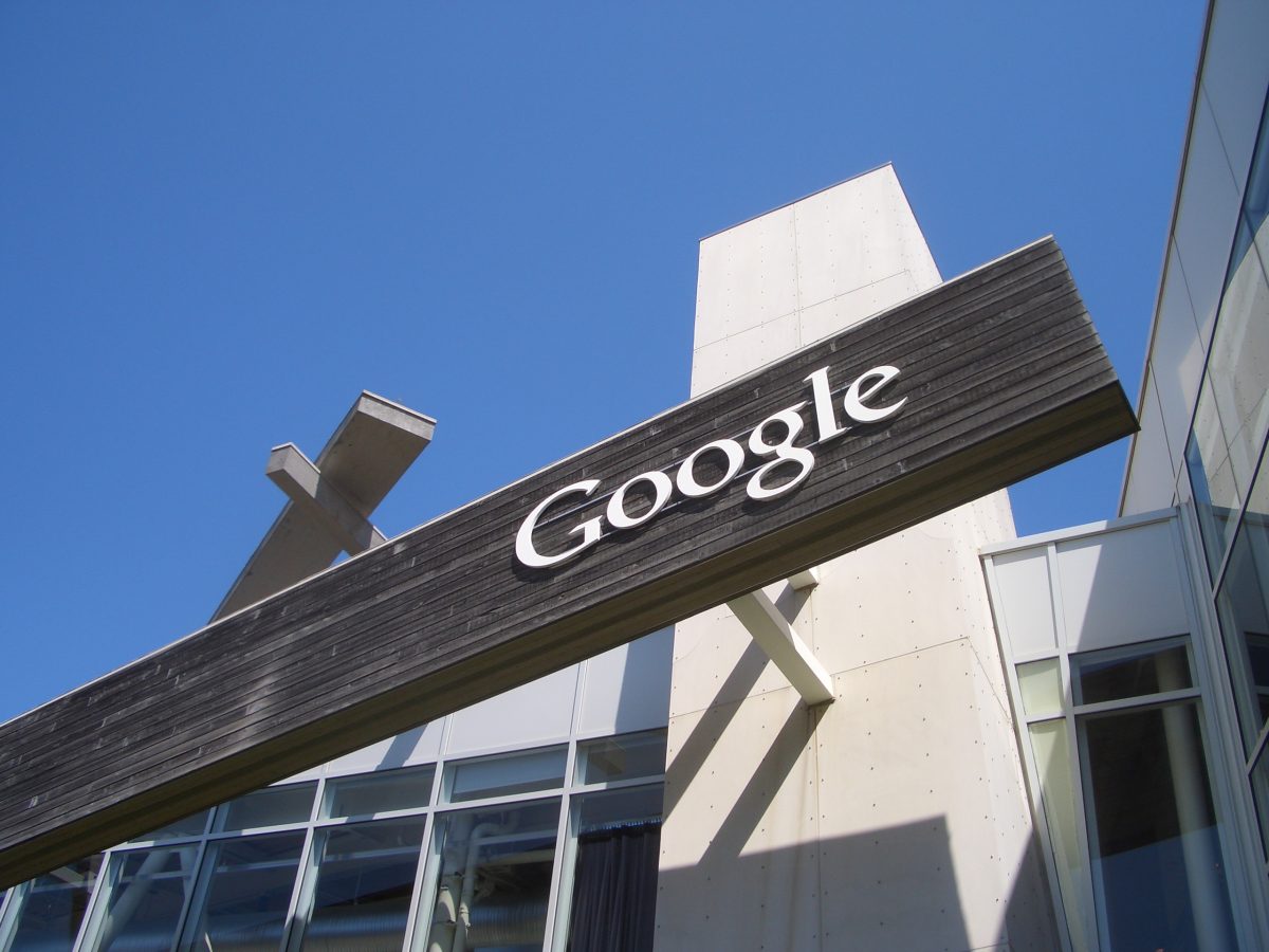 Google sign at the Googleplex campus in Mountain View California