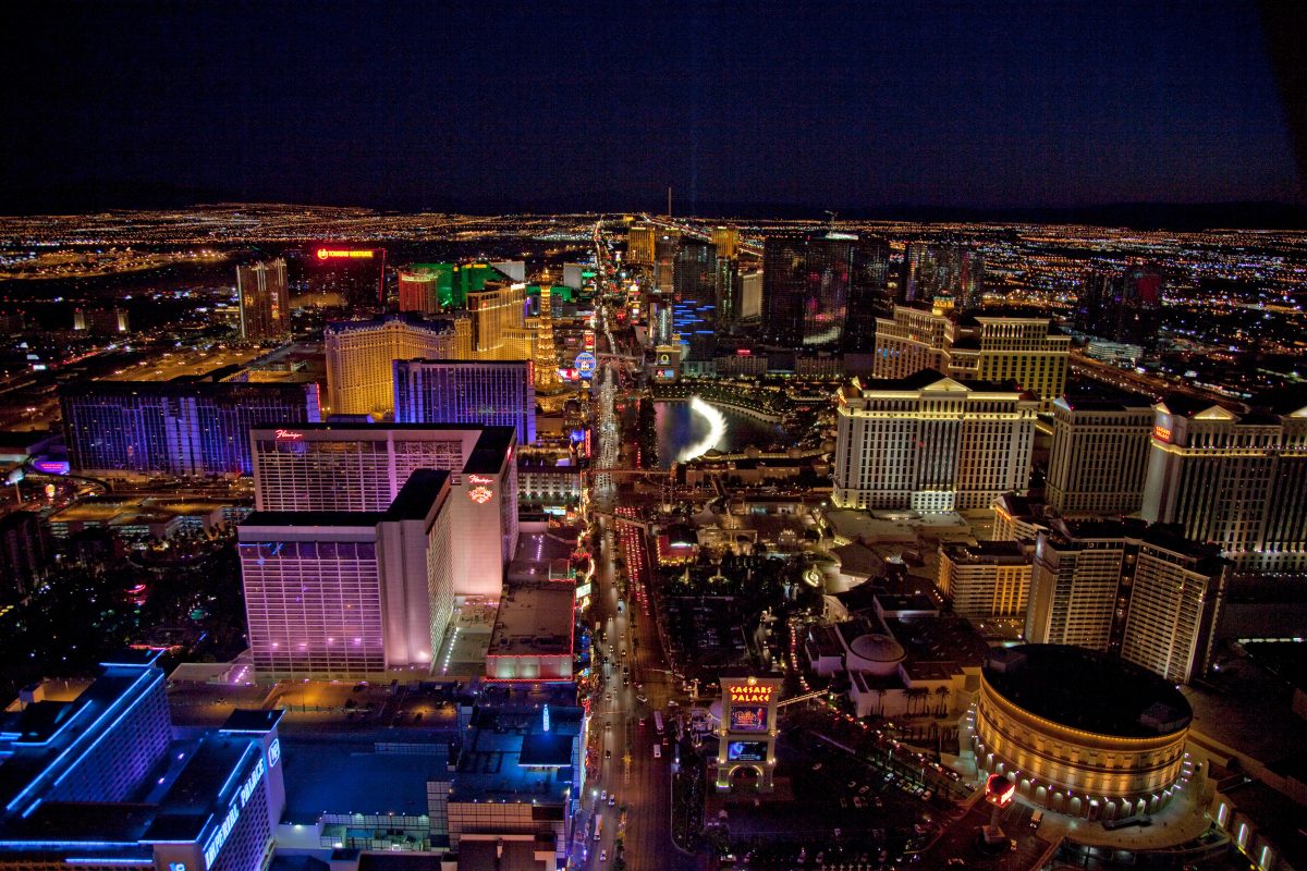 Night aerial view of the Las Vegas Strip, Nevada