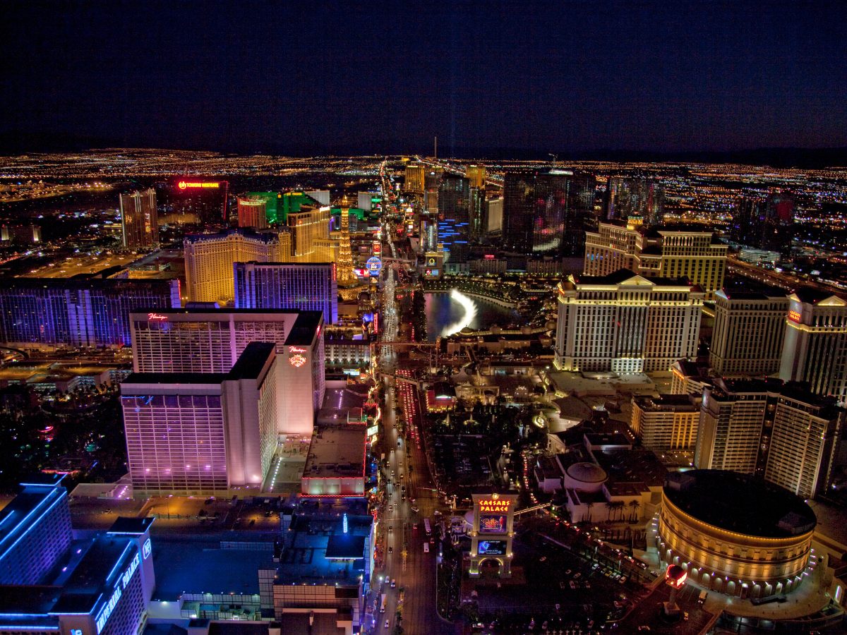 Night aerial view of the Las Vegas Strip, Nevada