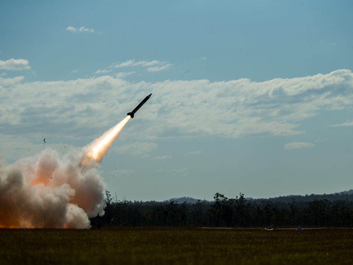 MIM-104 Patriot missile launch during military exercise