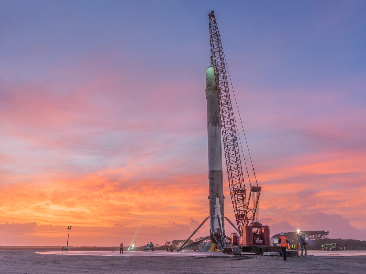 SpaceX Falcon 9 first stage booster after landing at Landing Zone 1