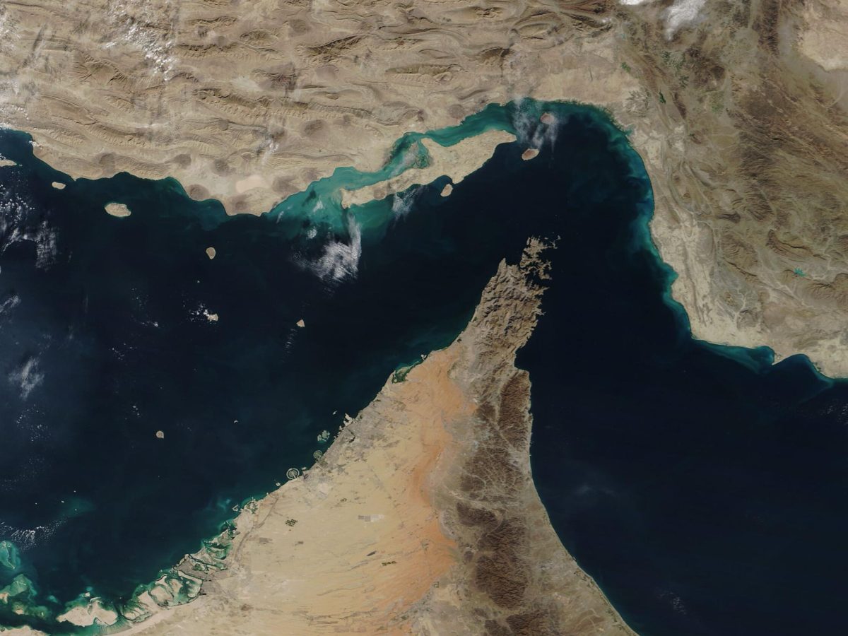 NASA MODIS satellite image of the Strait of Hormuz and surrounding region