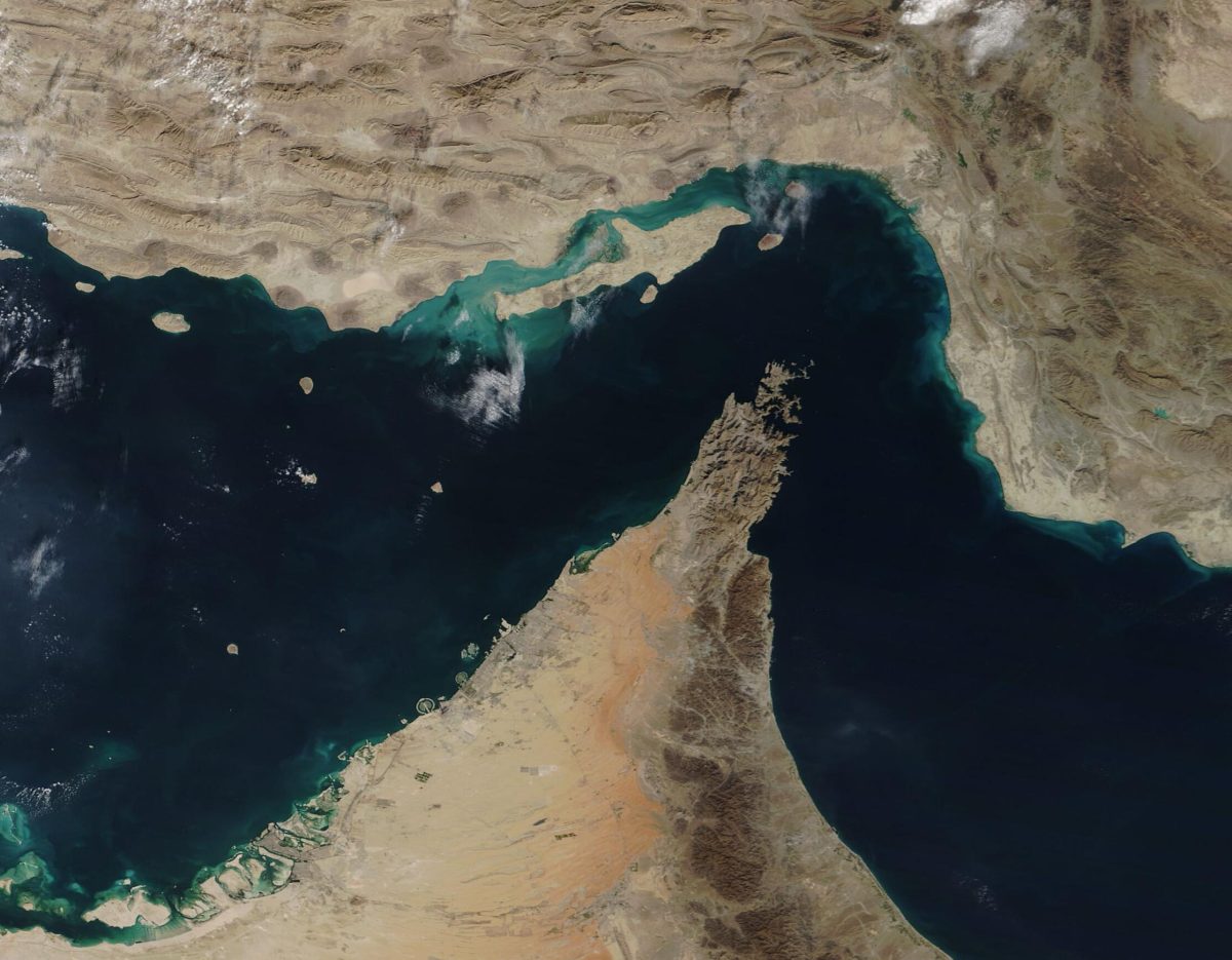 NASA MODIS satellite image of the Strait of Hormuz and surrounding region