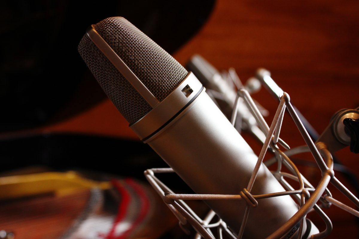 Neumann U87 studio condenser microphone in a professional recording studio