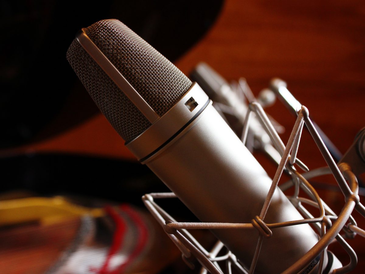 Neumann U87 studio condenser microphone in a professional recording studio