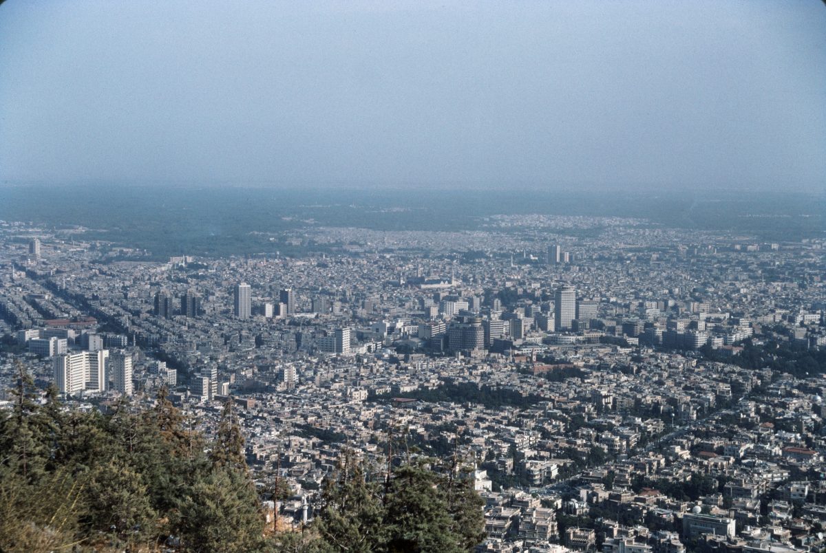 Aerial view of Damascus, Syria, looking southeast from Mount Qasioun