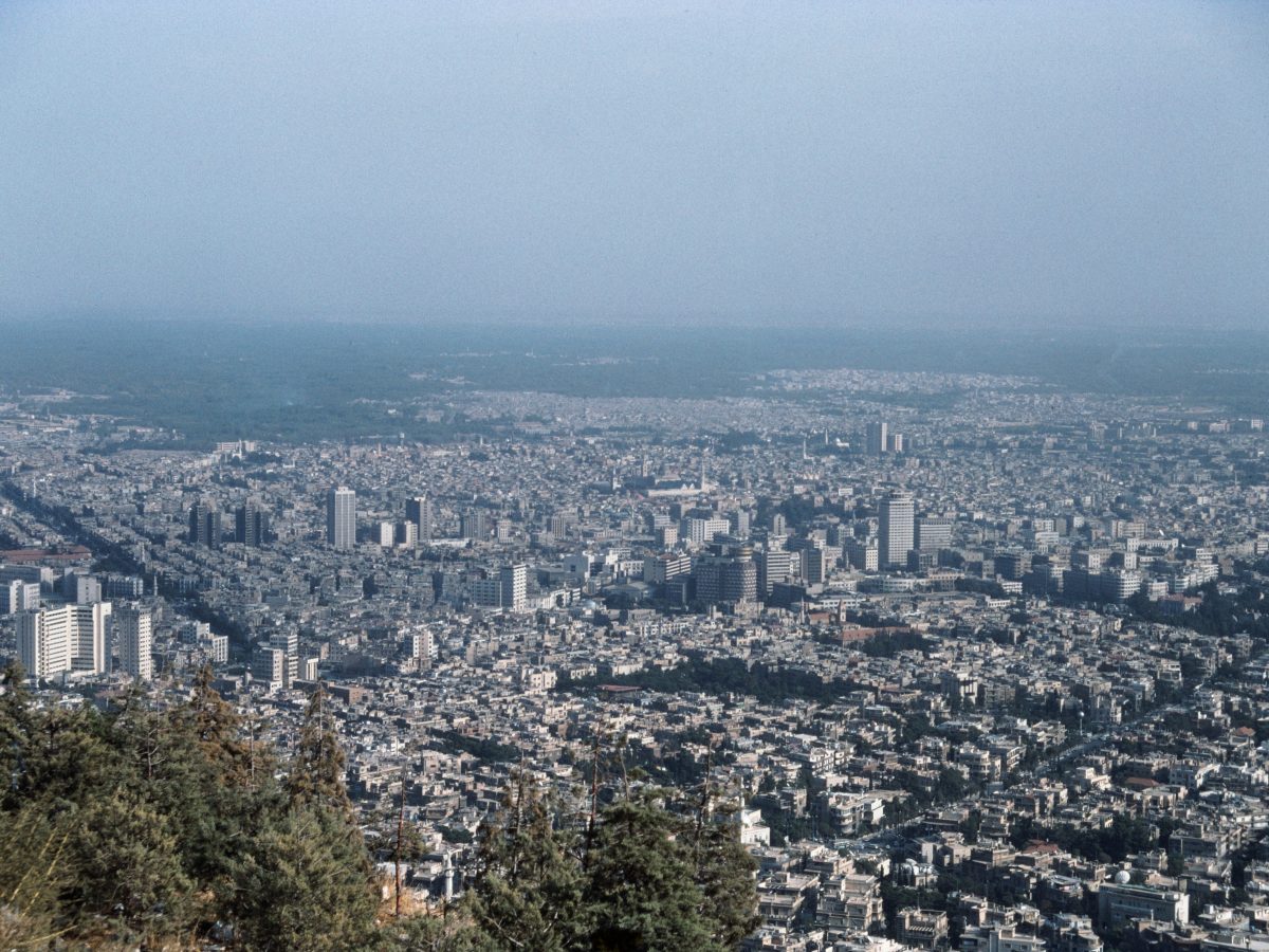 Aerial view of Damascus, Syria, looking southeast from Mount Qasioun