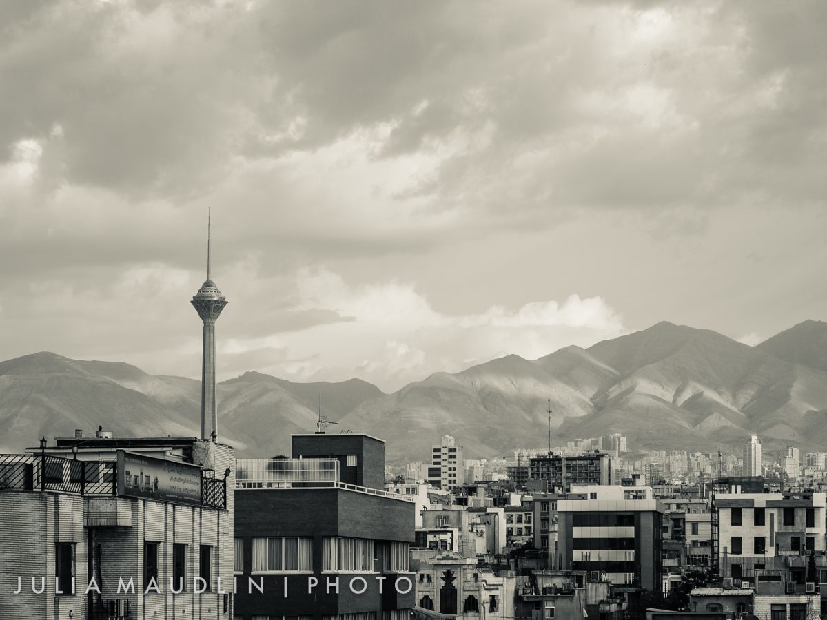 Tehran skyline with Milad Tower and Alborz Mountains, Iran
