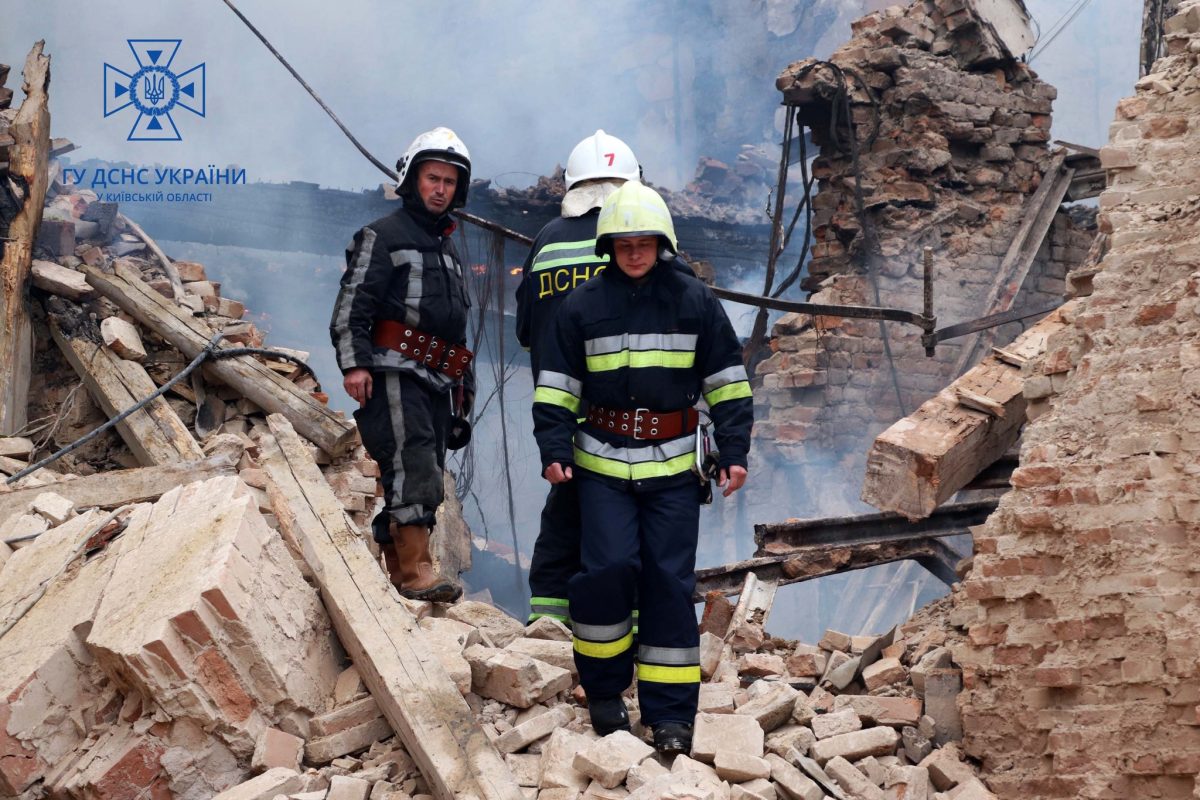 Buildings damaged after Russian drone strike in Bila Tserkva, Ukraine, October 2022