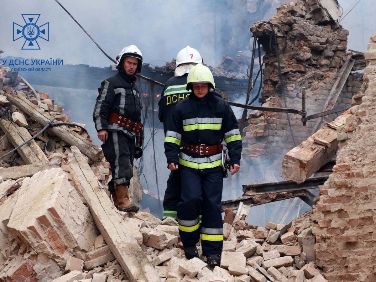 Buildings damaged after Russian drone strike in Bila Tserkva, Ukraine, October 2022