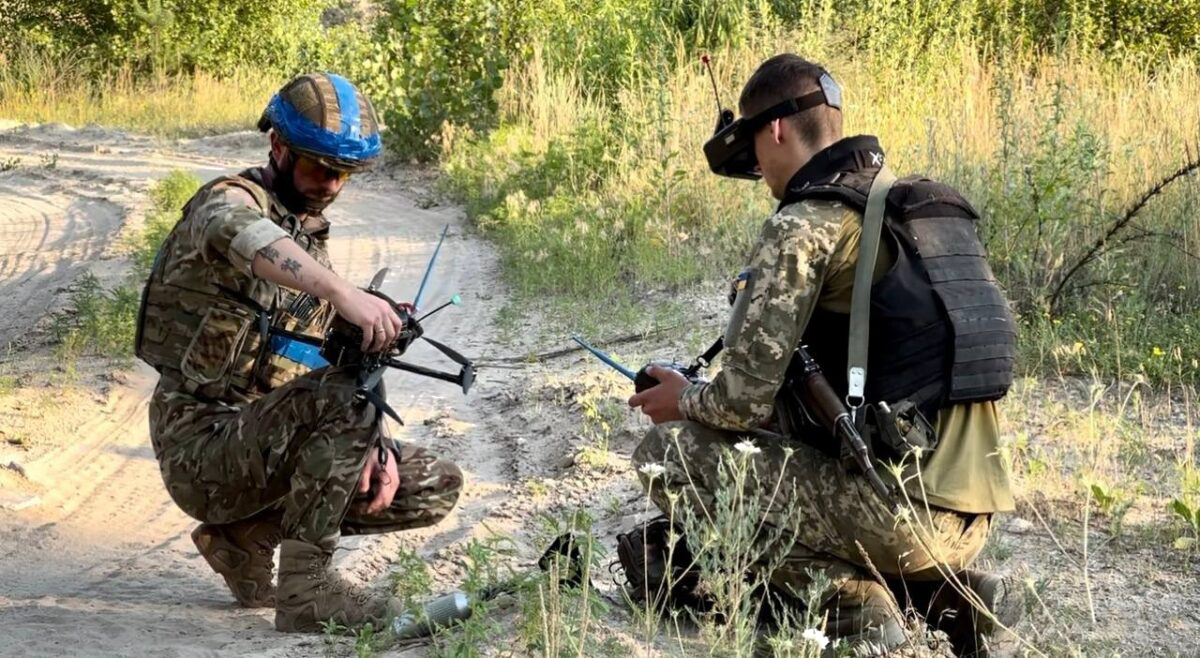 Ukrainian FPV strike drones prepared for a mission